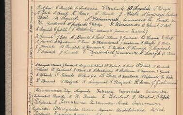 Podpisy seminarzyst&oacute;w w księdze pamiątkowej z okazji Jubileuszu USA. Z archiwum Zdzisława Hartwicha