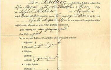 Świadectwo ukończenia drugiego roku nauki przez Leo Schellnera, 25.08.1899. Z archiwum Michała Poczobutta