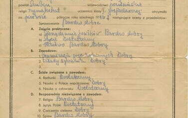 Świadectwo szkolne Danuty Dykier z r. szk. 1946/47. Z archiwum rodziny Dykier i Kosznik 