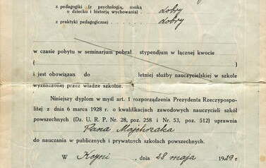 Dyplom absolwenta Seminarium Nauczycielskiego z 1929 roku. Z archiwum Zbigniewa Prusaka