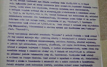 Oświadczenie świadka, potwierdzające, że Henryk Kozłowski był żołnierzem AK, spisane w 1977 r. 
