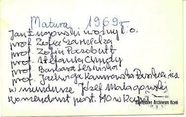 Matura 1969 r. - Rewers fotografii. Z archiwum Stanisława Pilarskiego 