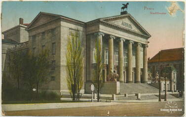 Poznań. Teatr miejski (napis w jęz. niemieckim - Stadttheater. Poczt&oacute;wka wysłana przez brata F. Jabłońskiego z okop&oacute;w, 27.2.1916