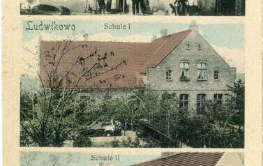 Poczt&oacute;wka - budynki szkoły w Ludwikowie. Z archiwum Zbigniewa Prusaka