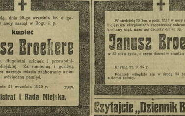 Nekrolog Janusza Broekere. Dziennik Bydgoski z 23.09.1925. Źr&oacute;dło: www.kpbc.umk.pl