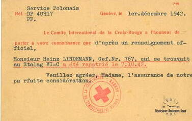 Zawiadomienie z Międzynarodowego Czerwonego Krzyża wysłane do matki Henryka, 17.02.1943 r., str. 2. Z archiwum Wojciecha Niedźwiedzińskiego