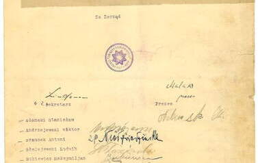Protok&oacute;ł Związku Rezerwist&oacute;w Koło w Kcyni, 14.06.1935 r., str. 1. Z archiwum Wojciecha Niedźwiedzińskiego