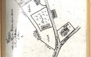 Kcynia, skrzyżowanie wschodnie, rys. odręczny, poł. XIX w. W: Studium historyczno-urbanistyczne..., Toruń 1982 