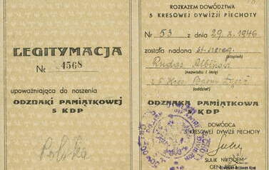 Legitymacja - środek. Z archiwum Władysława Rudaś