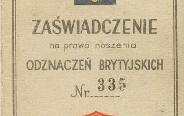 Zaświadczenie na prawo noszenia odznaczeń brytyjskich. Z archiwum Władysława Rudaś