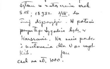  Odręczny list prof. Jana Czochralskiego do rodziny. Z archiwum SP w Kcyni 