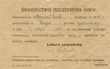 Świadectwo szczepienia ospy, 1923 r. Z archiwum Ewy Niespodzianej 