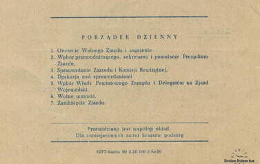 Porządek dzienny powiatowego walnego zjazdu delegat&oacute;w PCK. Z archiwum Ewy Niespodzianej  