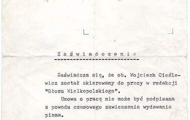 Zaświadczenie o skierowaniu do pracy w redakcji. Z archiwum Pawła Cieślewicza