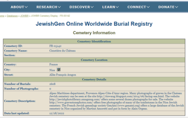 JewishGen: informacje o cmentarzu żydowskim 