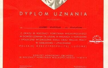 Stanisław Adamski - dyplom Powstanie. Z archiwum Bogny Adamskiej 