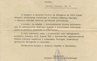 Pismo do Haliny Polcyn od Naczelnika ZHP. Z archiwum Piotra Polcyna 