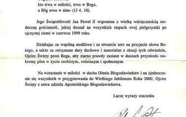 List od Jana Pawła II. Z archiwum Piotra Wolińskiego