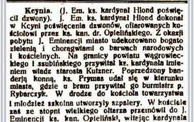 DZWONY POŚWIĘCONO W KCYNI- artykuł z "Głosu Wągrowieckiego". Nadesłał Roman Tadych 