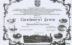 Dyplom "Honorowego Obywatela gminy Kcynia"  