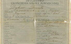 Świadectwo ukończenia szkoły powszechnej z 1940 r. (Generalna Gubernia). Z archiwum rodziny Dykier i Kosznik 