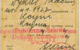 Legitymacja szkolna Tadeusza Dykiera, r. szk. 1938/39 - 1 str. Z archiwum rodziny Dykier i Kosznik 
