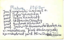 Matura 1969 r. - Rewers fotografii. Z archiwum Stanisława Pilarskiego 