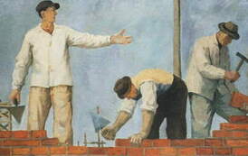 Aleksander Kobzdej "Podaj cegłę", 1950; wł. Muzeum Narodowe we Wrocławiu