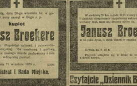 Nekrolog Janusza Broekere. Dziennik Bydgoski z 23.09.1925. Źr&oacute;dło: www.kpbc.umk.pl