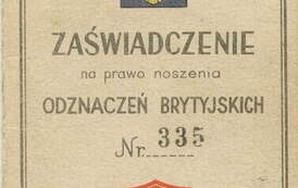 Zaświadczenie na prawo noszenia odznaczeń brytyjskich. Z archiwum Władysława Rudaś